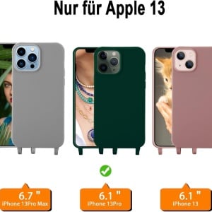 Set husa cu snur si 2 folii de protectie pentru iPhone 13 Pro Gumo-Long, poliester/TPU/sticla, negru/transparent, 6,1 inchi