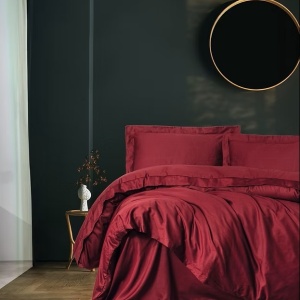 Set husa pilota + 2 fete de perna, satin bumbac 100%, 260x220 cm + 2x50x80 cm, rosu inchis - Verificat A · Re-Bloom