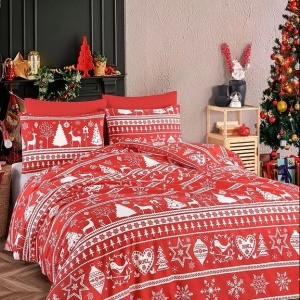 Set husa pilota + fata de perna, 65% bumbac/35% poliester, 135x200 cm + 80x80 cm, lavabil 30°C, rosu/alb - Verificat A · Re-Bloom