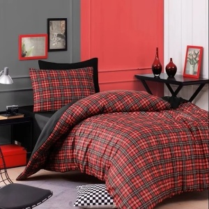 Set husa pilota + fata de perna, 65% bumbac/35% poliester, 155x220 cm + 80x80 cm, imprimeu pigmentat, rosu/gri - Verificat A · Re-Bloom