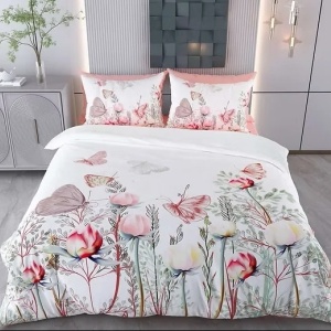 Set husa pilota + fata de perna, 70% bumbac/30% poliester, 135x200 cm + 80x80 cm, imprimeu pigmentat, lavabil 30°C, multicolor - Verificat A · Re-Bloom