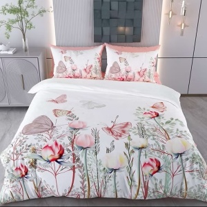 Set husa pilota + fata de perna, 70% bumbac/30% poliester, 155x220 cm + 80x80 cm, imprimeu pigmentat, multicolor - Verificat A · Re-Bloom