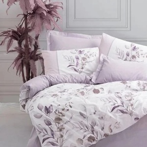 Set husa pilota + fata de perna, bumbac ranforce 100%, 135x200 cm + 80x80 cm, alb/violet - Verificat A · Re-Bloom