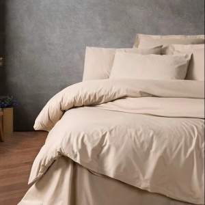 Set husa pilota + fata de perna, bumbac ranforce 100%, 135x200 cm + 80x80 cm, bej - Verificat A · Re-Bloom