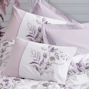 Set husa pilota + fata de perna, bumbac ranforce 100%, 220x240 cm + 80x80 cm, alb/violet - Verificat A · Re-Bloom - Img 2