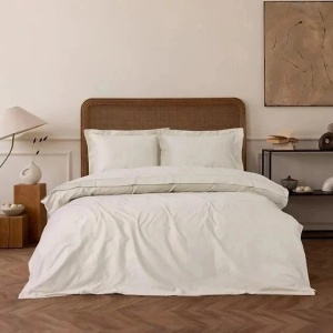 Set husa pilota + fata de perna, satin bumbac 100%, 135x200 cm + 80x80 cm, bej - Verificat A · Re-Bloom