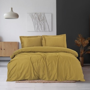 Set husa pilota + fata de perna, satin bumbac 100%, 135x200 cm + 80x80 cm, galben mustar - Verificat A · Re-Bloom