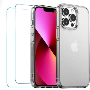 Set husa si 2 folii pentru iPhone 13 Pro Docoo, silicon/sticla securizata, transparent, 6,1 inchi