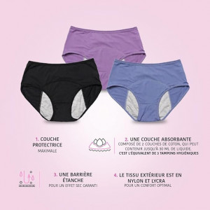 Set lenjerie menstruala Générique, textil, multicolor, marimea L, 3 piese