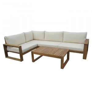 Set lounge Hauer, maro/alb, lemn masiv - Img 1