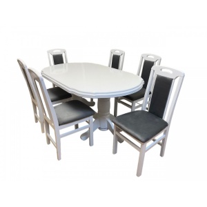 Set masa living SB Nork alba plus 6 scaune SB Tim alb/gri, 74x90x160/200 cm - Img 1
