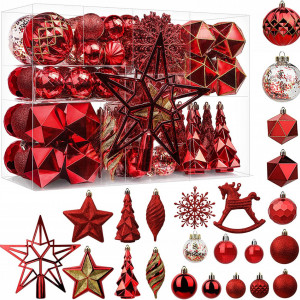 Set mixt de ornamente pentru brad SHAreconn, plastic, rosu/auriu - Img 1