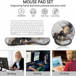 Set mouse pad si suport pentru incheietura mainii HAOCOO, gel/spuma memorie, gri/auriu - Img 3