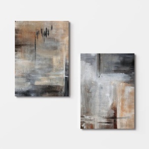 Set tablou Canvas Re-Bloom, 2 piese, panza/lemn, multicolor, 110 x 70 cm, Resigilat, Grad A