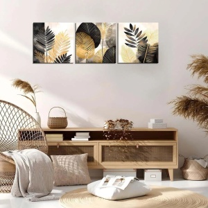 Set tablou decorativ Re-Bloom, 3 piese, lemn/panza, negru/auriu, 30 x 30 cm - Img 2