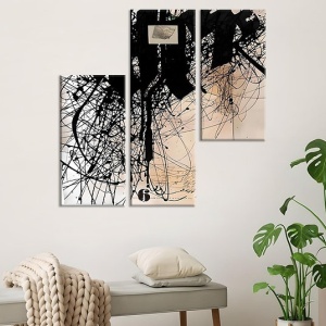Set tablou decorativ Re-Bloom, 3 piese, model abstract, panza/lemn, multicolor - Img 4