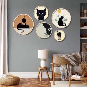 Set tablou decorativ Re-Bloom, 5 piese, model pisici, lemn masiv, multicolor - Img 1