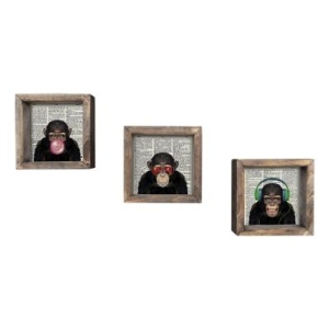 Set tablouri decorative Re-Bloom, 3 piese, MDF/lemn masiv, maro, 15 x 15 cm