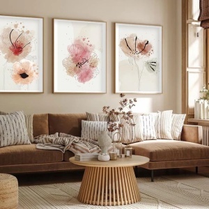 Set tablouri decorative Re-Bloom, 3 piese, model floral, lemn, multicolor, 50 x 35 cm - Img 4