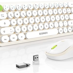 Set tastatura si mouse Wireless Seenda, plastic, alb/verde