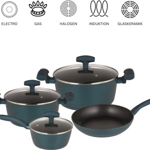 Set vase de gatit Michelino, 7 piese, aluminiu forjat, acoperire antiaderenta, turcoaz - Img 4