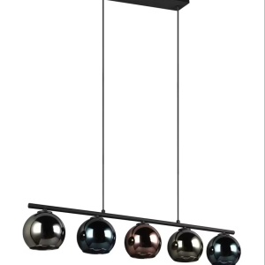 Sheldon lustra pendul 5 lumini E14, 83x150 cm, fier vopsit negru mat, globuri sticla fumurie, inaltime reglabila, 230V - Verificat A · Re-Bloom - Img 4