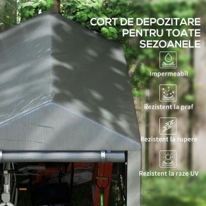 Sopron pentru unelte anti-UV Re-Bloom, otel zincat/PE, 120x179x165 cm, usa 106x126 cm, 6 carlige+6 suruburi+15 franghii incluse, gri inchis - Verificat A · Re-Bloom - Img 6