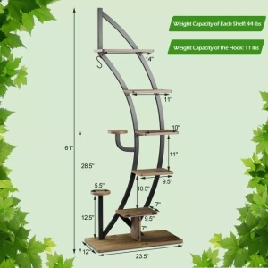 Stand pentru plante Figy, MDF/metal, natur/negru, 59,6 x 30,4 x 154,9 cm