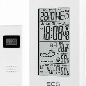 Statie meteo interior-exterior ECG MS 100 White, senzor extern fara fir, LCD, ceas, alarma - Img 3