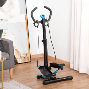 Stepper fitness Re-Bloom, otel/ABS, 55x53x118-128 cm, benzi elastice+monitor LCD, distanta pasire 12-30 cm, 120 kg, negru/albastru - Verificat A · Re-Bloom - Img 3