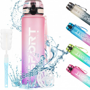 Sticla pentru apa Hasagei, plastic, roz, 29 x 7,5 cm, 1L