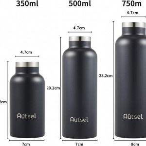Sticla termica pentru apa Autsel, otel inoxidabil, negru/argintiu, 15,2 x 7 cm, 350 ml - Img 4