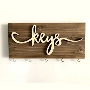 Suport de perete pentru chei Re-Bloom, lemn masiv/metal, maro, 40 x 14 x 3 cm