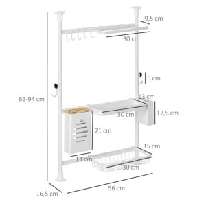 Suport pentru ustensilele de bucatarie Homcom, metal/plastic, alb, 61-94 x 56 x 16,5 cm