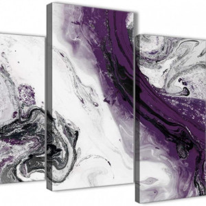 Tablou abstract, 4 piese, panza/lemn, violet/alb/gri, 130 x 67,5 cm - Img 1