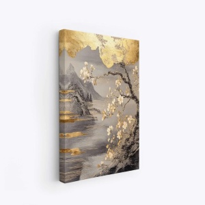 Tablou decorativ canvas 50x70 cm, panza/lemn, gri/auriu - Verificat A · Re-Bloom