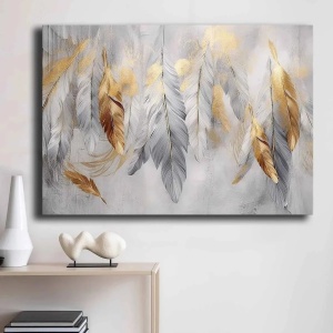 Tablou decorativ canvas 70x100 cm, panza 100% grosime 2.8mm, rama lemn pin 100%, gri/auriu - Verificat A · Re-Bloom