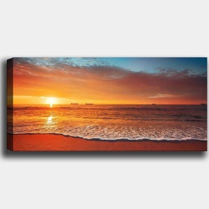 Tablou decorativ canvas model apus de soare 120x50 cm, panza premium/lemn, peisaj marin romantic, tonuri calde, multicolor - Verificat A · Re-Bloom - Img 3