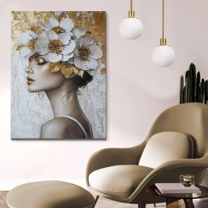 Tablou decorativ canvas model femeie, 50x70 cm, panza/lemn, gri/auriu - Verificat A · Re-Bloom - Img 2