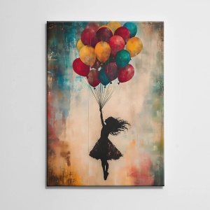 Tablou decorativ canvas model fetita cu baloane, 50x70 cm, panza/lemn, multicolor - Verificat A · Re-Bloom - Img 4