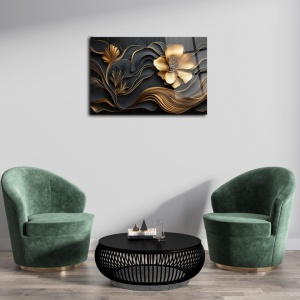 Tablou decorativ floral pe sticla acrilica 44x66 cm, 100% acril optic 3 mm, auriu/negru - Verificat A · Re-Bloom - Img 3