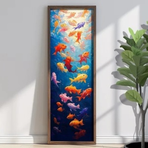Tablou decorativ model pestisori MDF/lemn masiv pin 40x120x3.5 cm, MDF 3mm, imprimare UV, format panoramic, multicolor - Verificat A · Re-Bloom - Img 4