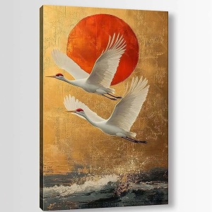 Tablou decorativ Re-Bloom, lemn masiv/MDF, alb/auriu/portocaliu, 70 x 100 cm - Img 2