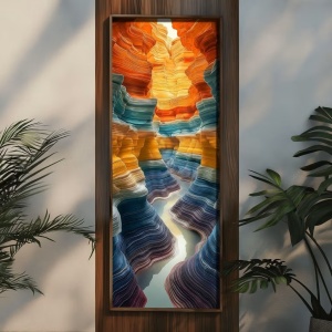 Tablou decorativ Re-Bloom, lemn masiv/MDF, multicolor, 40 x 120 cm - Img 3