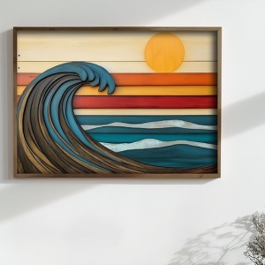 Tablou decorativ Re-Bloom, lemn masiv/MDF, multicolor, 50 x 70 x 3,5 cm - Img 2