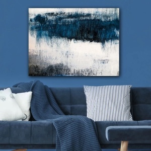 Tablou decorativ Re-Bloom, lemn/panza, alb/gri/albastru, 70 x 100 cm - Img 2