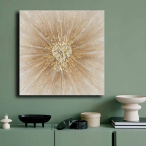 Tablou decorativ Re-Bloom, lemn/panza, bej/auriu, 70 x 70 cm