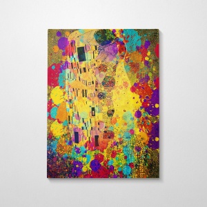 Tablou decorativ Re-Bloom, model abstract, panza/lemn, multicolor, 50 x 70 x 3 cm