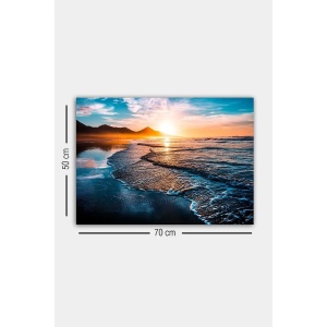 Tablou decorativ Re-Bloom, model apus de soare, lemn/panza, albastru/auriu, 50 x 70 cm - Img 2