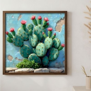 Tablou decorativ Re-Bloom, model cactus, MDF/lemn masiv, multicolor, 50 x 50 x 3,5 cm - Img 2